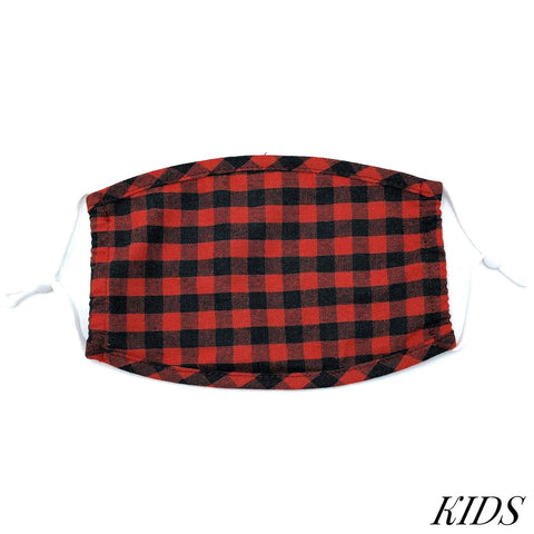 KIDS red Adjustable Buffalo Check Fashion Face Mask