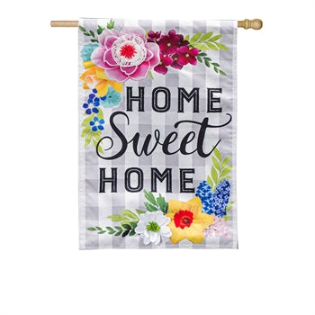 Home Sweet Home Plaid Floral House Linen Flag