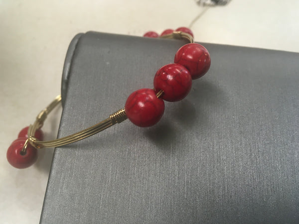 Red bead bangle bracelet